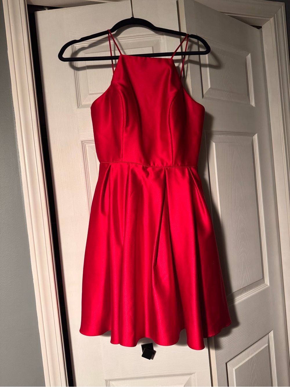 Betsy & Adam Red Satin Fit-and-Flare Mini Dress